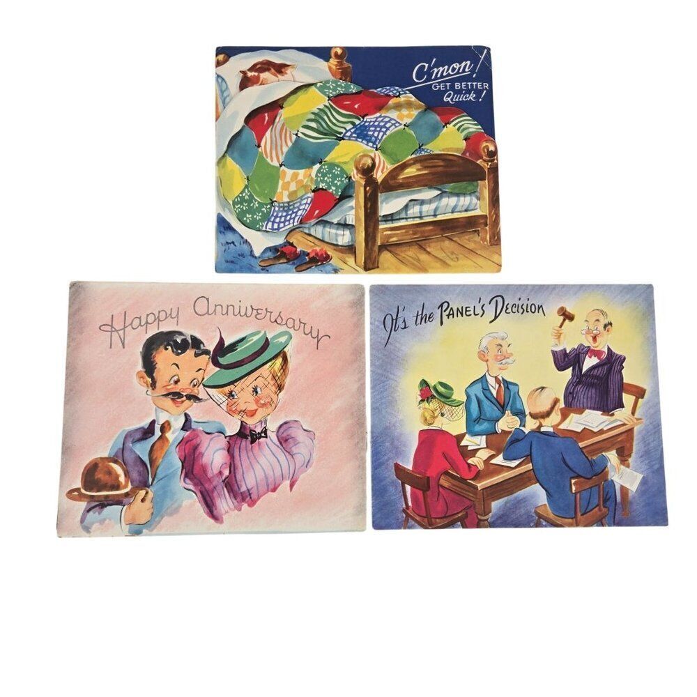 Vintage 40s Surprise Humorous Greetings Pop-Up Cards Lot Of 3